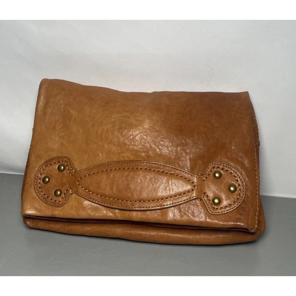 Gap Tan Leather Fold over Clutch Purse Y2K
